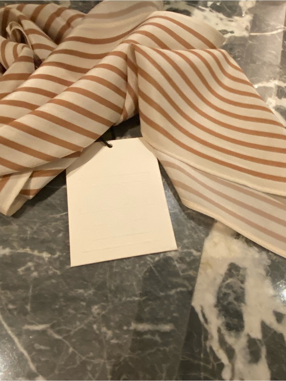 Toteme Cream and Tan Striped Geometric Silk Scarf - Picture 9 of 10